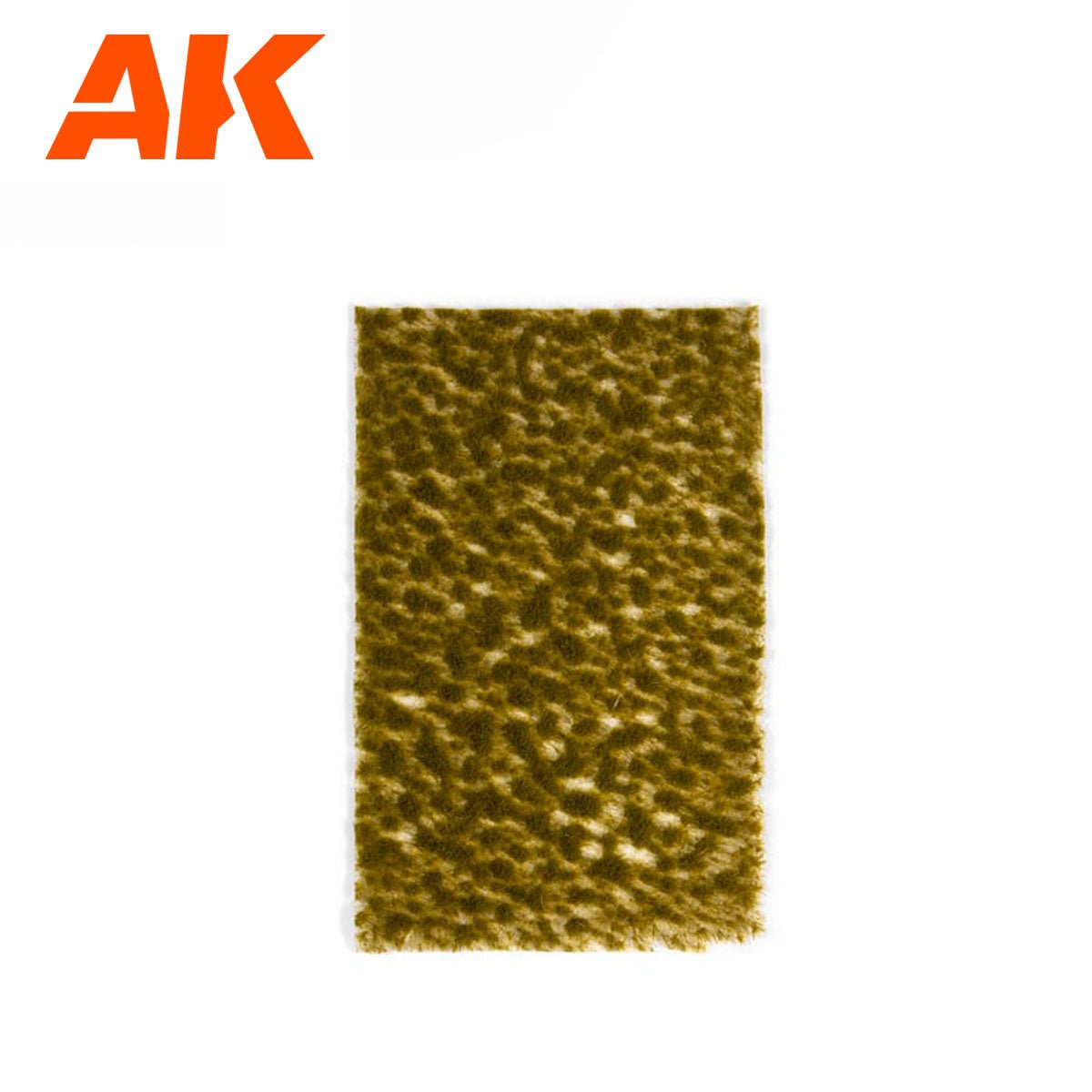 AK Interactive 2mm grass tufts sheet from above, showing rows of short olive-green tufts