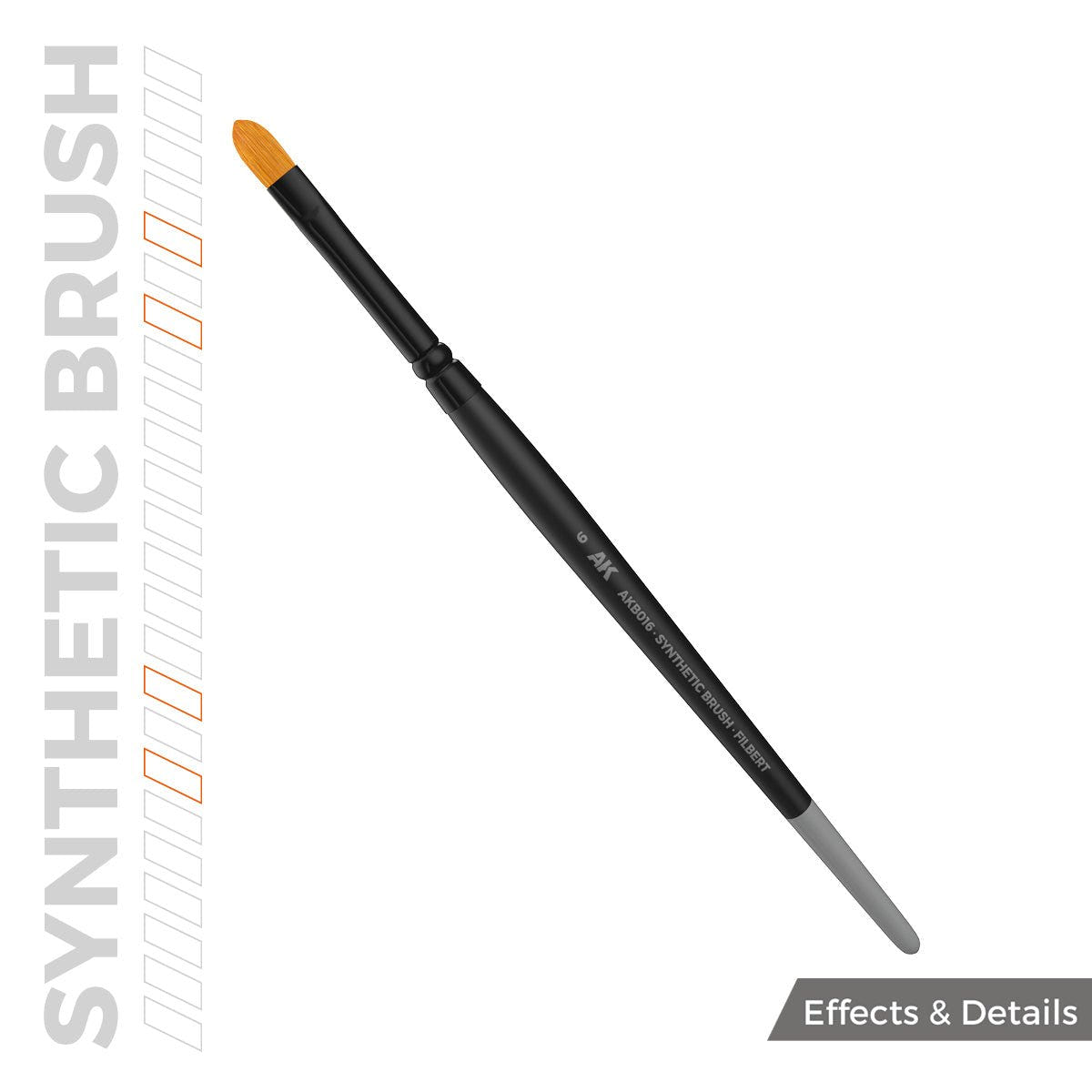 AK Interactive synthetic filbert brush size 6 with orange rounded tip and black handle