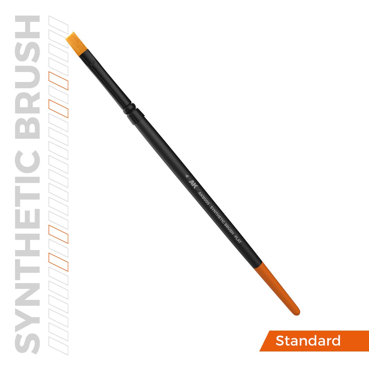 AK Interactive Synthetic Brush Flat 4 AKB003 out of the pack, with black handle and orange tip