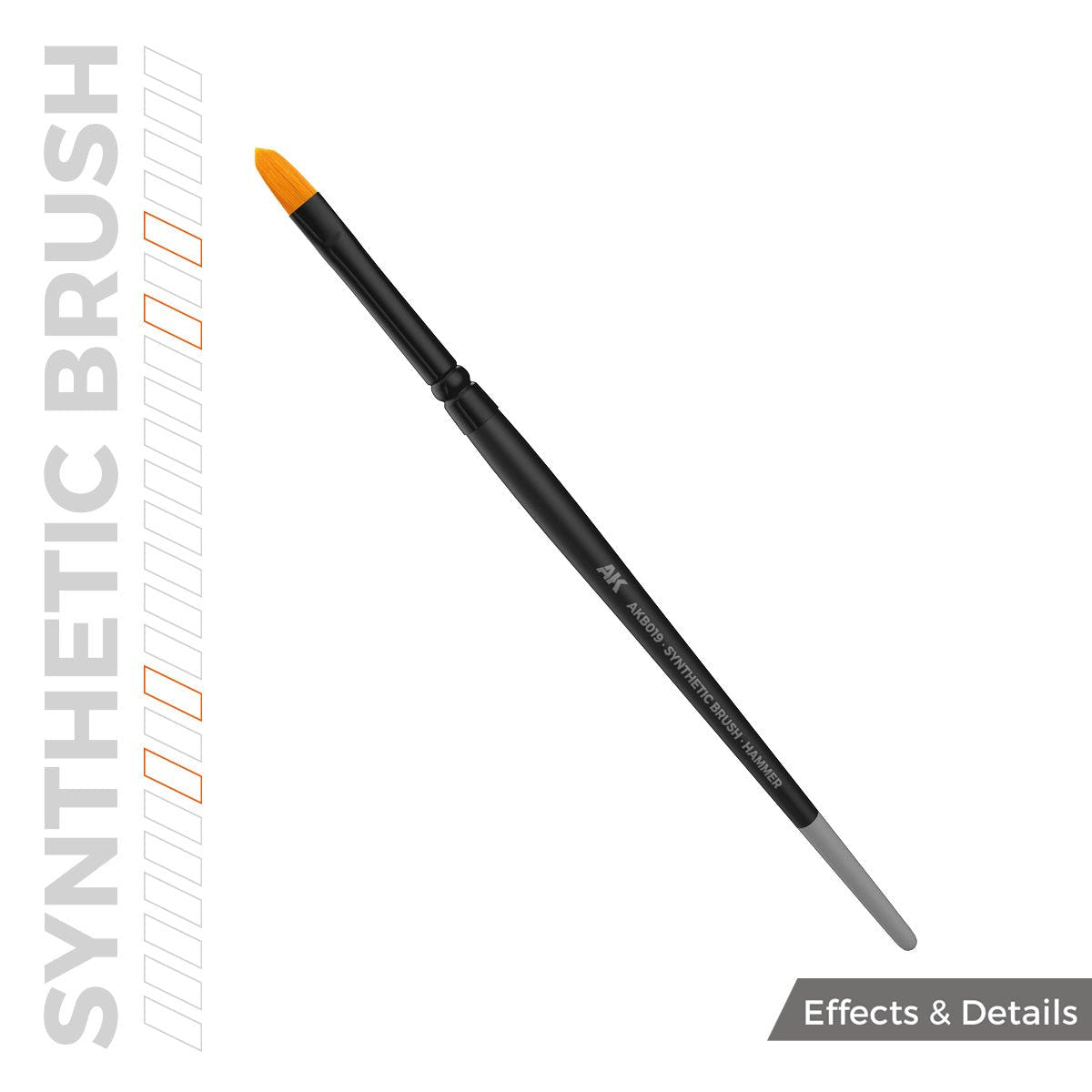 AK Interactive synthetic Hammer brush with short orange-tipped bristles and black handle