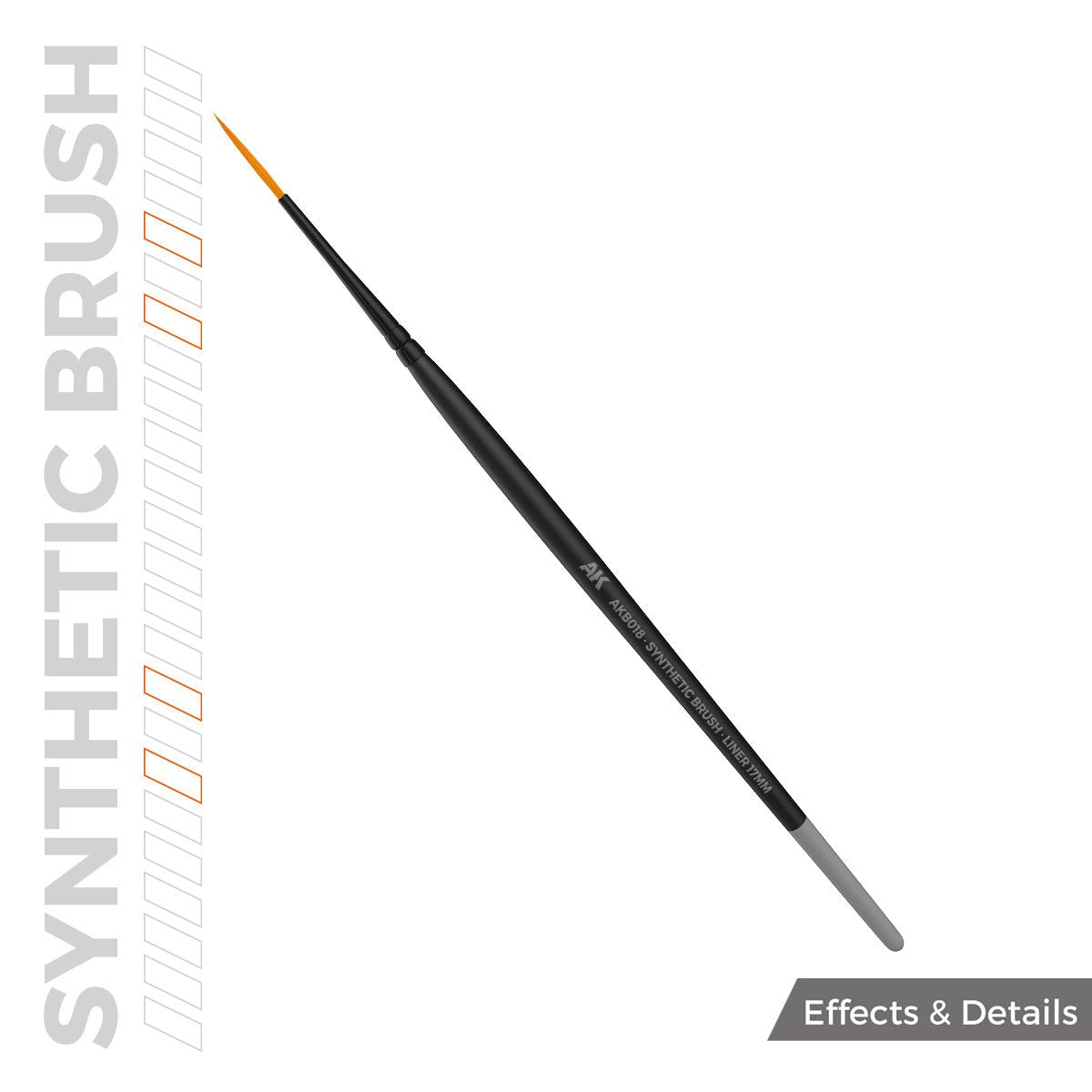 AK Interactive synthetic Liner 17mm brush with long fine orange-tipped bristles and black handle