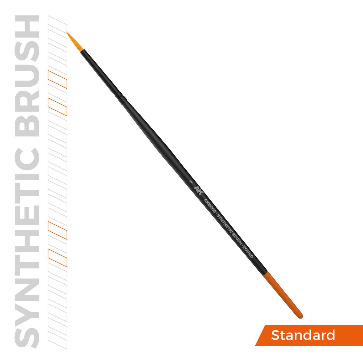 AK Interactive synthetic Round 1 brush with black handle and orange tip