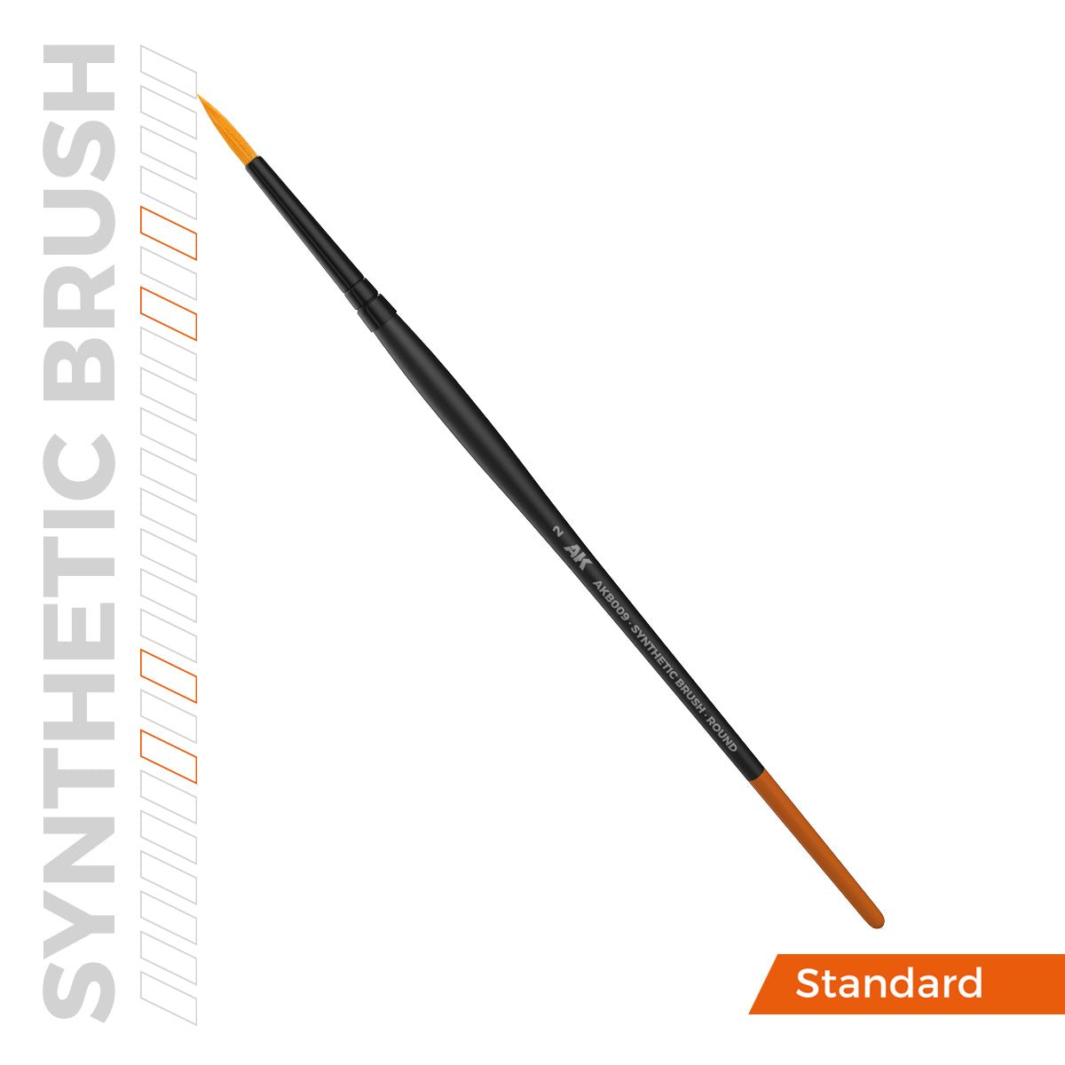 AK Interactive synthetic round size 2 paintbrush with black handle and fine pointed tip