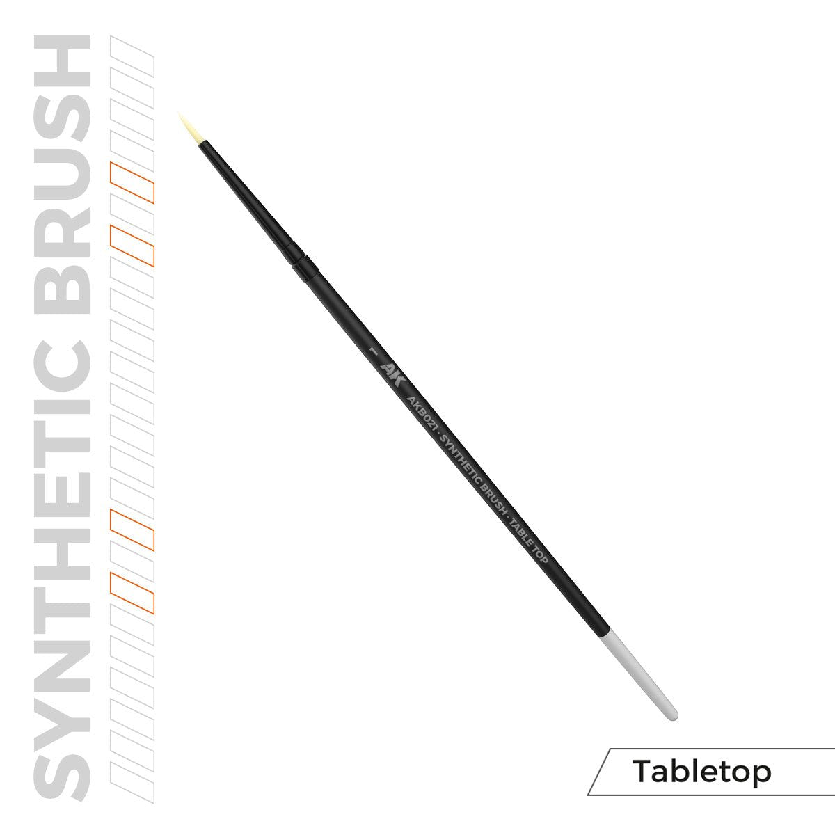 AK Interactive synthetic Tabletop size 1 paintbrush with black handle and fine white tip