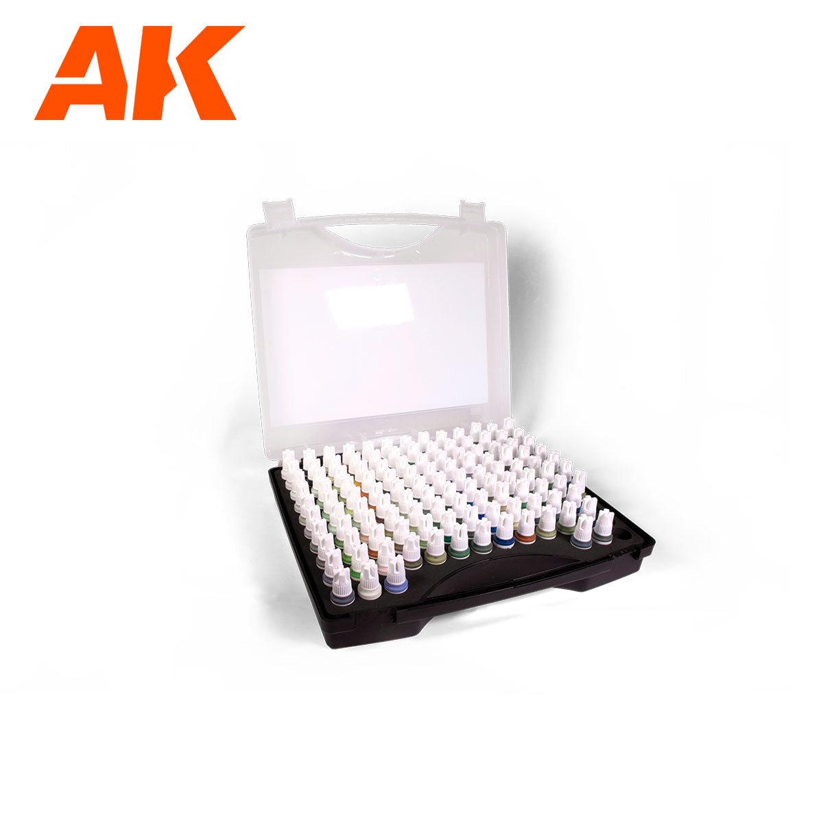 AK Interactive AFV case open with 120 dropper bottles