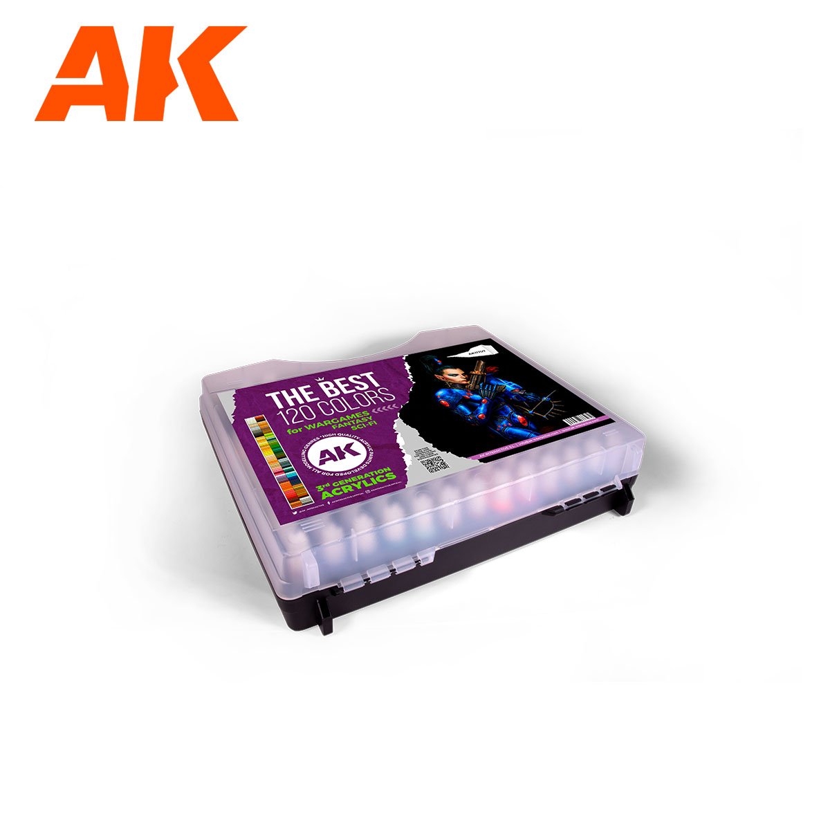 AK Interactive The Best 120 Colors for Wargames and Sci-Fi carry case, closed with printed sleeve