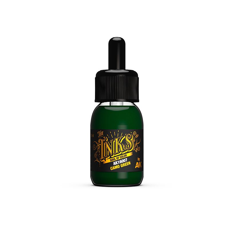 AK Interactive The Inks Camo Green 30ml dropper bottle from the Materials set