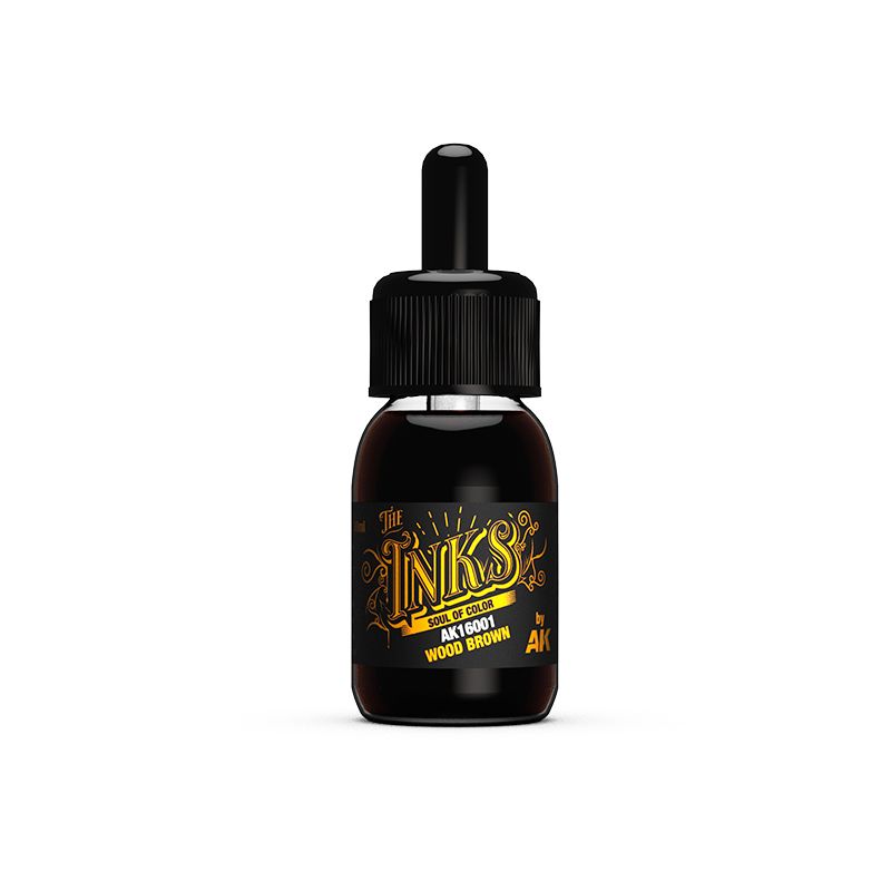 AK Interactive The Inks Wood Brown 30ml dropper bottle from the Materials set