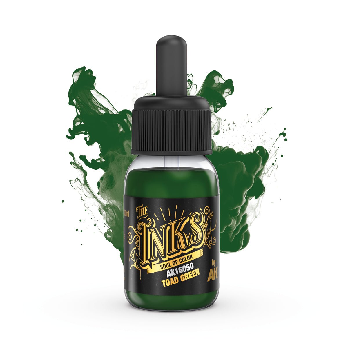AK Interactive The Inks Toad Green bottle with a green ink cloud, from the Spell Colours set