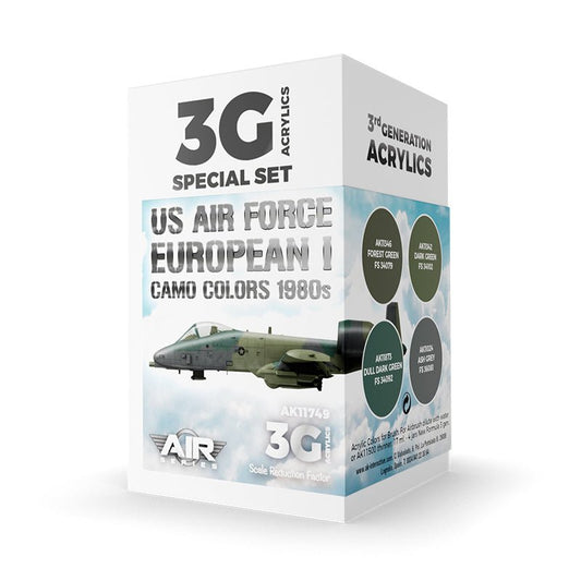 AK Interactive 3rd Generation acrylic paint set US Air Force European I Camo Colors 1980S Set 3G