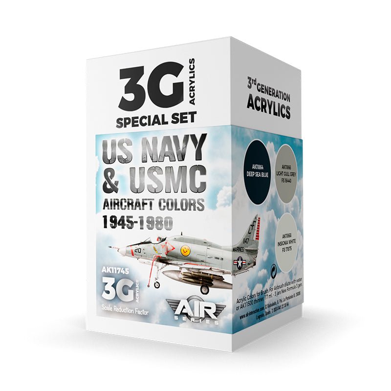 AK Interactive 3rd Generation acrylic paint set US Navy & Usmc Aircraft Colors 1945-1980 Set 3G