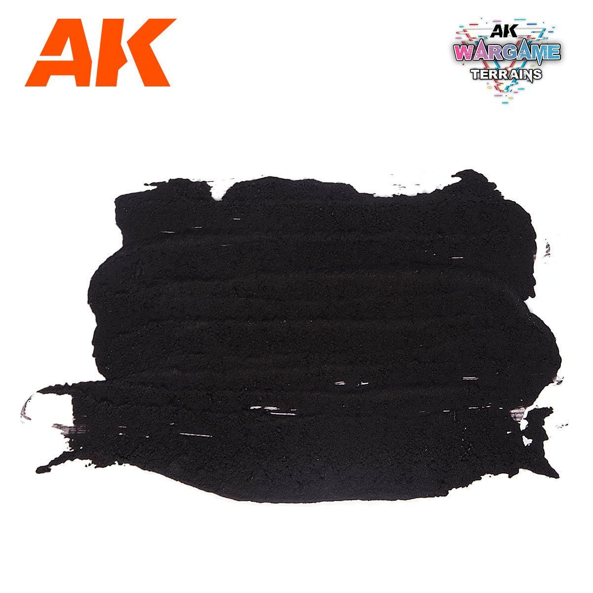 Swatch of AK Interactive Volcanic Earth texture paste showing its dark black finish