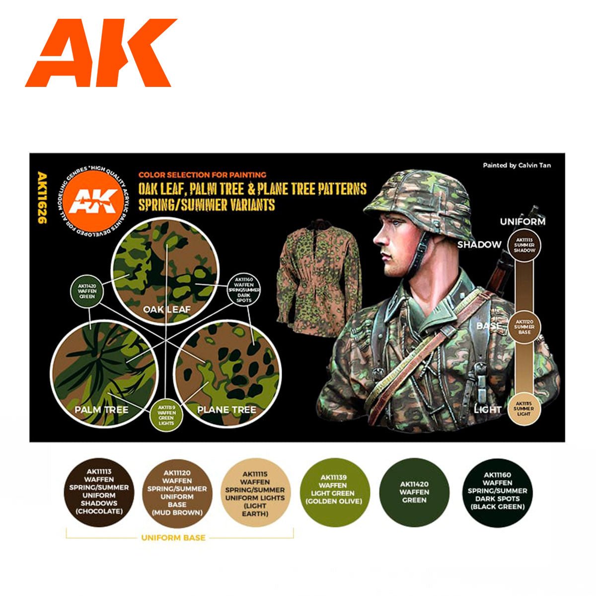 AK Interactive Waffen Spring-Summer Camouflage 3G set guide with painted figure and colours
