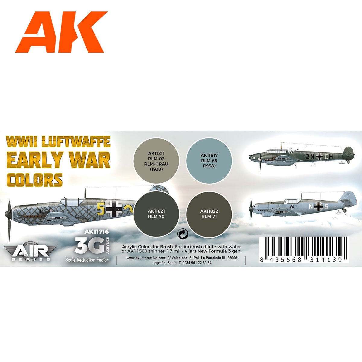 AK Interactive - WWII Luftwaffe Early War Colors Set 3G - Loaded Dice
