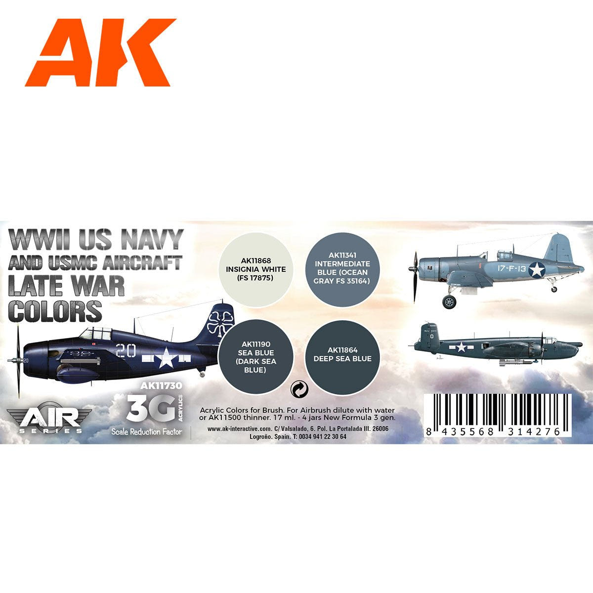 AK Interactive - WWII US Navy & USMC Aircraft Late War Colors Set3G - Loaded Dice