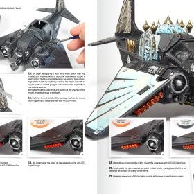 AK Learning Starship book spread on weathering a dark starship with glowing engine detail