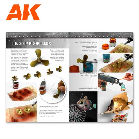 AK Learning 4 Metallics Vol 1 Ship Propeller spread showing brass propellers painted step by step