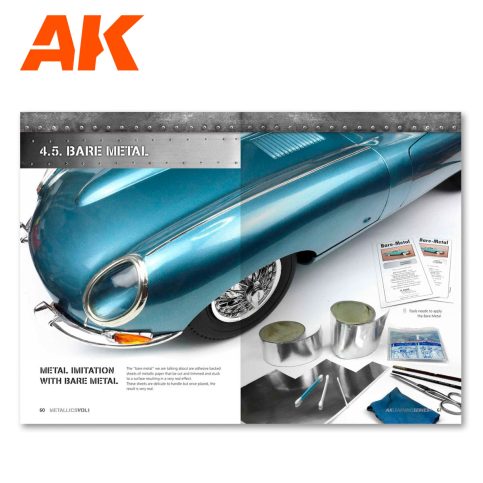 AK Learning 4 Metallics Vol 1 Bare Metal chapter spread featuring a metallic blue classic car model