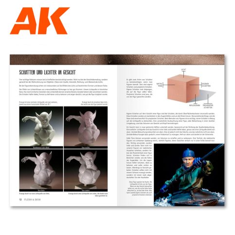 AK Learning 6 Flesh and Skin book spread on light and shadow on faces, with painted busts