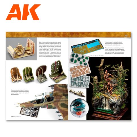 AK Learning 7 Photoetched Parts pages with photo-etch examples on aircraft and dioramas