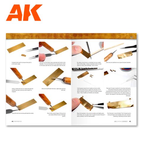 AK Learning 7 Photoetched Parts step-by-step photos of cutting and folding brass parts
