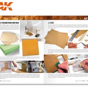 AK Learning 9 book spread on polyurethane foam and cork for diorama buildings