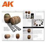 AK Learning Realistic Wood Effects book spread on painting wooden barrels
