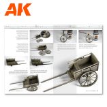 AK Realistic Wood Effects book spread showing a weathered wooden hand cart