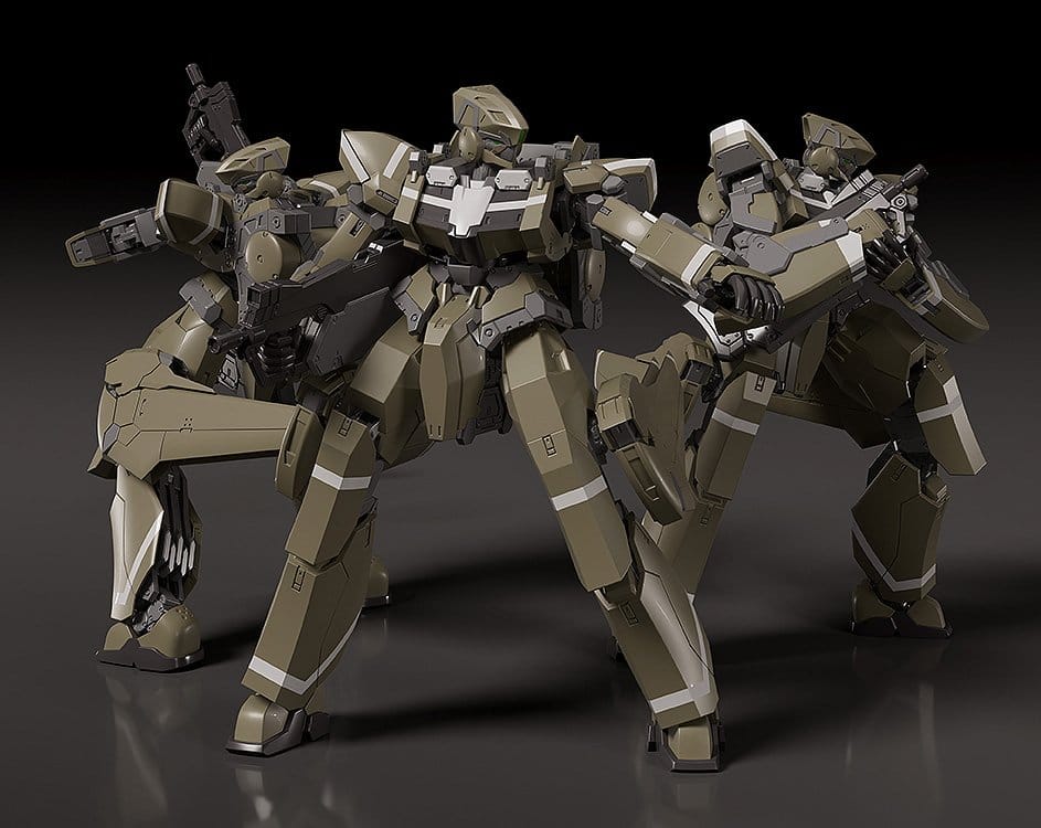 Three Moderoid KG-7 Areion kits from Aldnoah.Zero posed together in a squad line-up