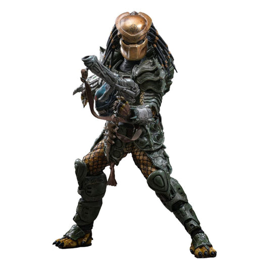 Hot Toys Broken Tusk Predator 1/6 figure in lightning-motif mask, white background