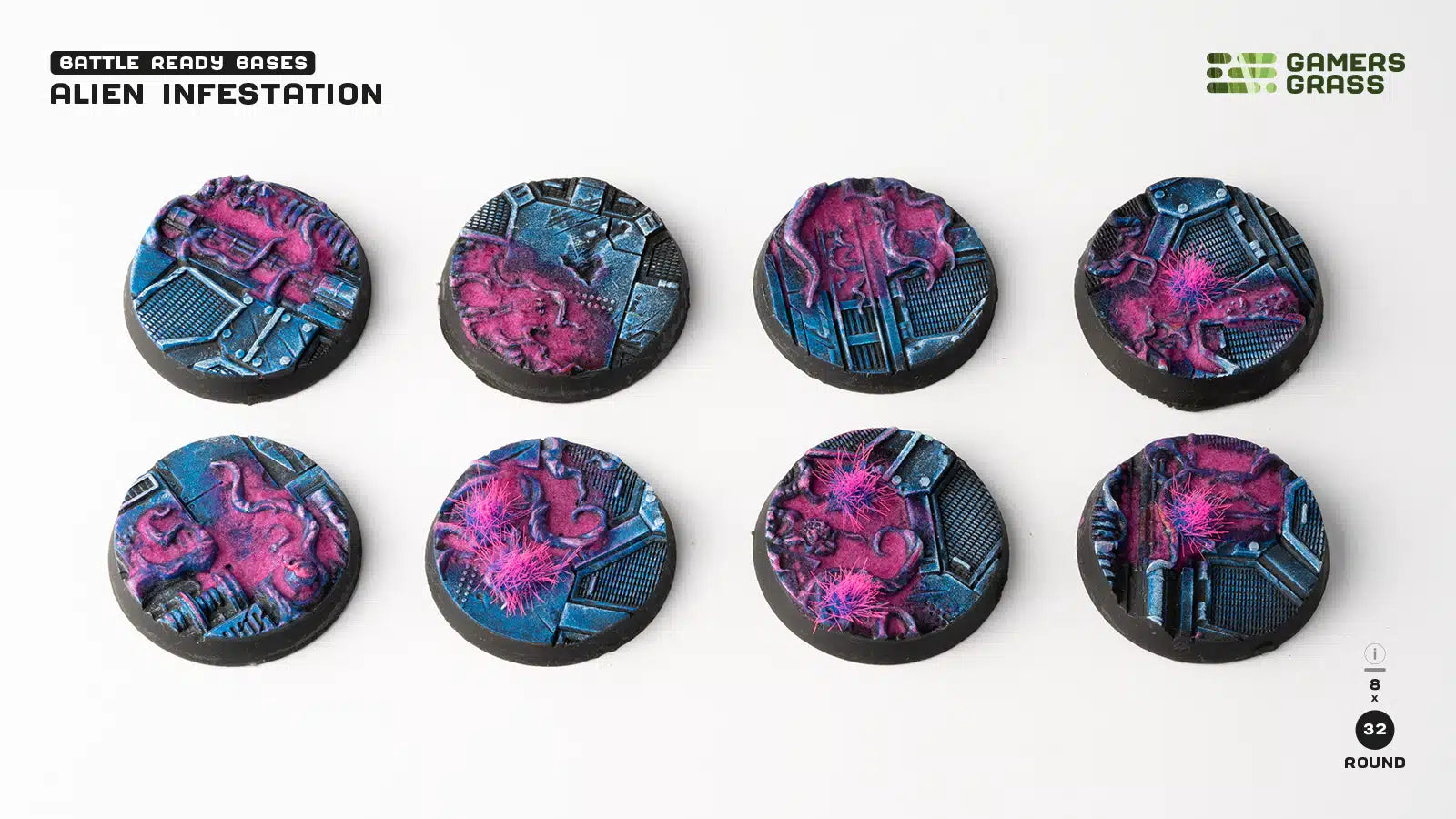 Battle Ready Bases Alien Infestation Round 32mm (x8) - Loaded Dice Barry Vale of Glamorgan CF64 3HD