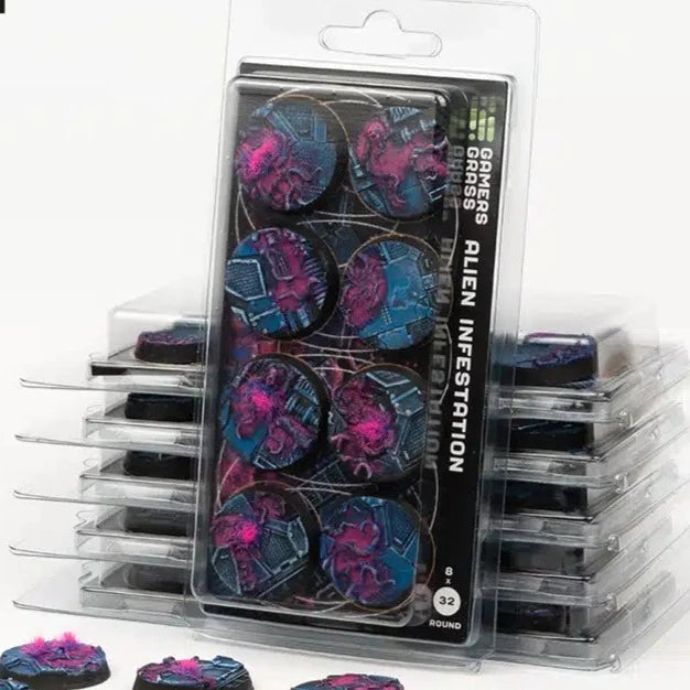 Gamers Grass Battle Ready Bases - Alien Infestation Round 32mm (x8) - Loaded Dice