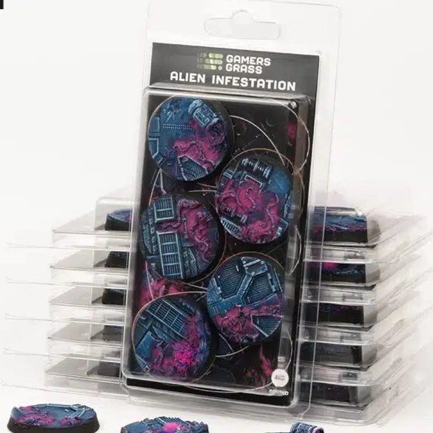Gamers Grass Battle Ready Bases - Alien Infestation Round 40mm (x5) - Loaded Dice
