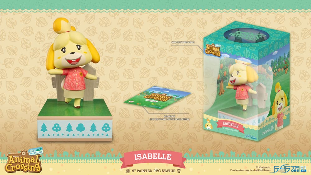Isabelle statue by First 4 Figures, feature graphic showing the statue, leaflet and packaging