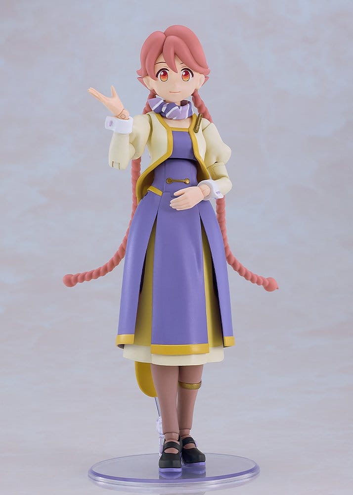 Built Yachiyo Plamatea plastic model on a clear stand, waving, grey backdrop