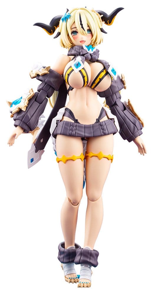 Kotobukiya Arcanadea Enil model kit with horns and blonde hair, front view on white