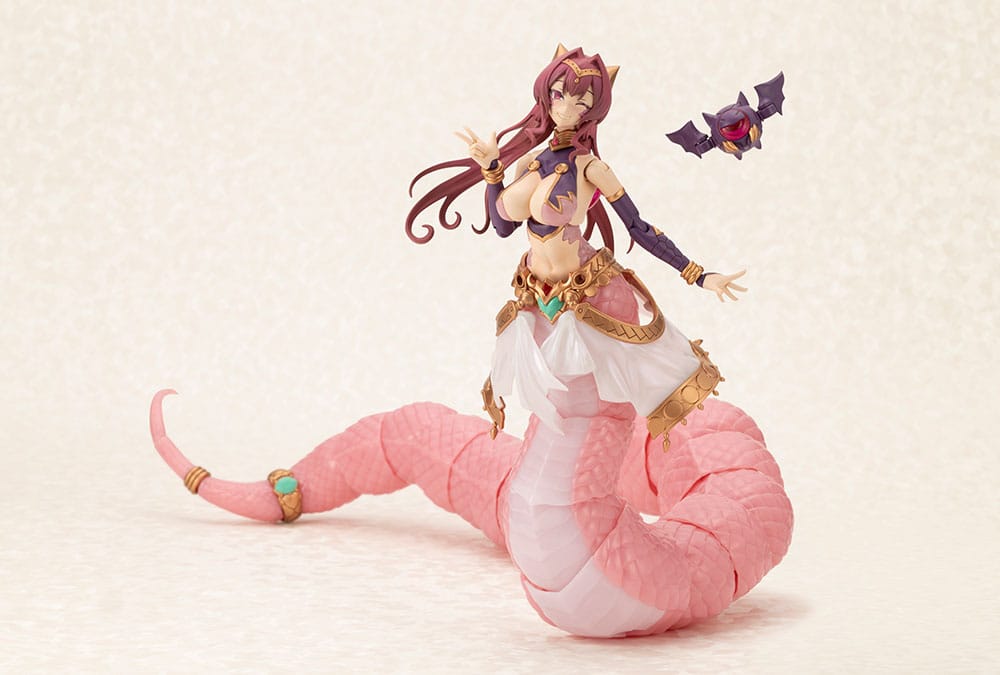 Arcanadea Meltina with coiled serpent tail and small bat familiar on a stand