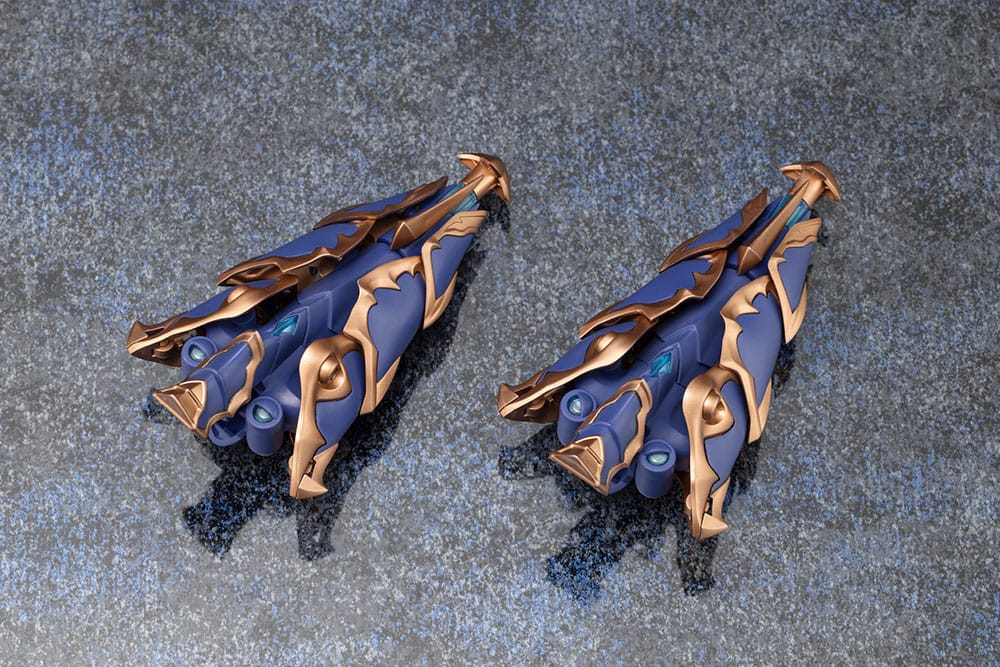 Trickle Dekapodia gauntlet parts in navy and gold, pair shown side by side