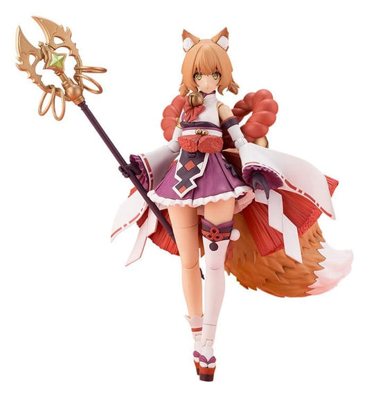Kotobukiya Arcanadea Yukumo plastic model kit built as a fox-tailed shrine maiden with a staff