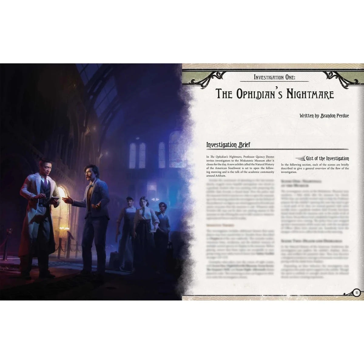Arkham Horror RPG Arkham Mysteries spread opening The Ophidian's Nightmare adventure