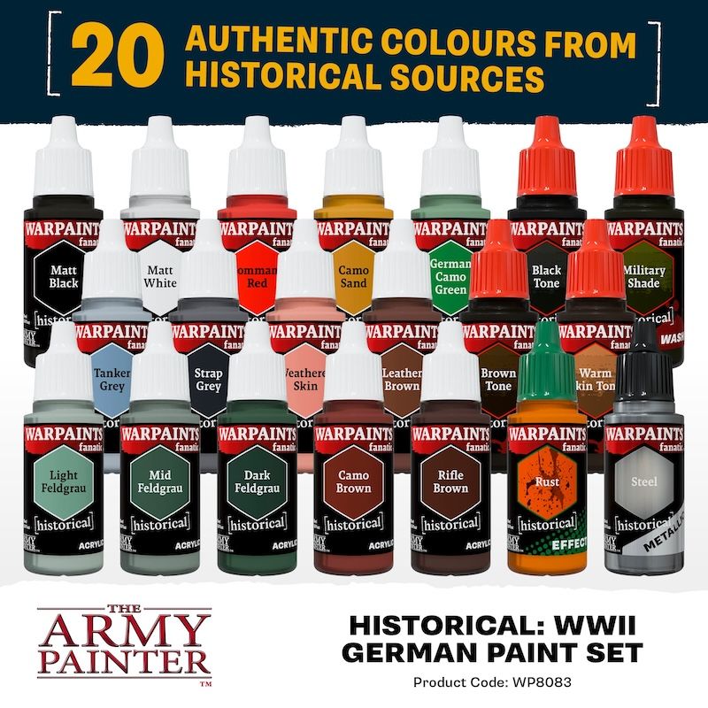 Army Painter Historical WWII German Paint Set: 20 Warpaints bottles including feldgrau shades