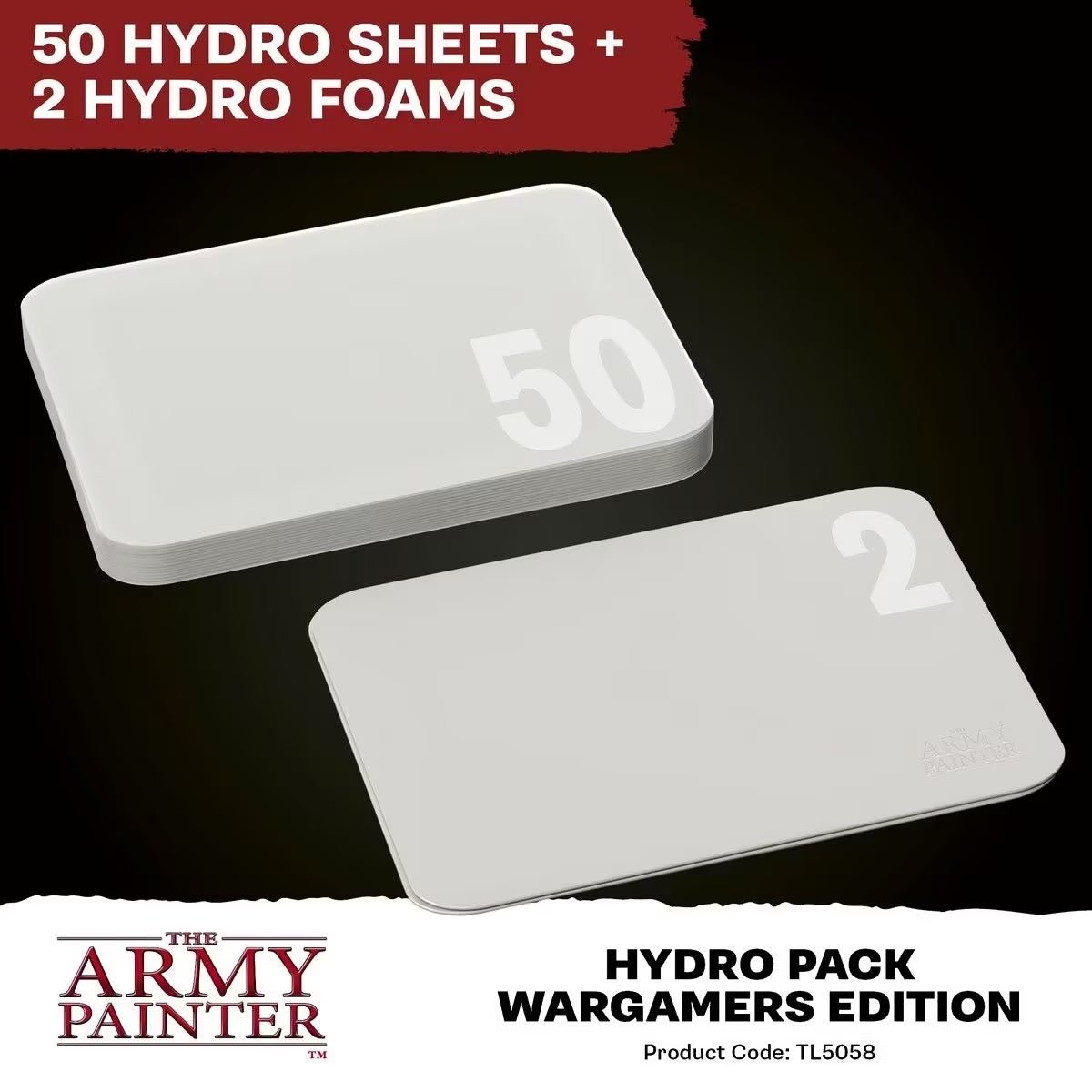 Army Painter Hydro Pack contents: 50 XL hydro sheets and 2 hydro foams