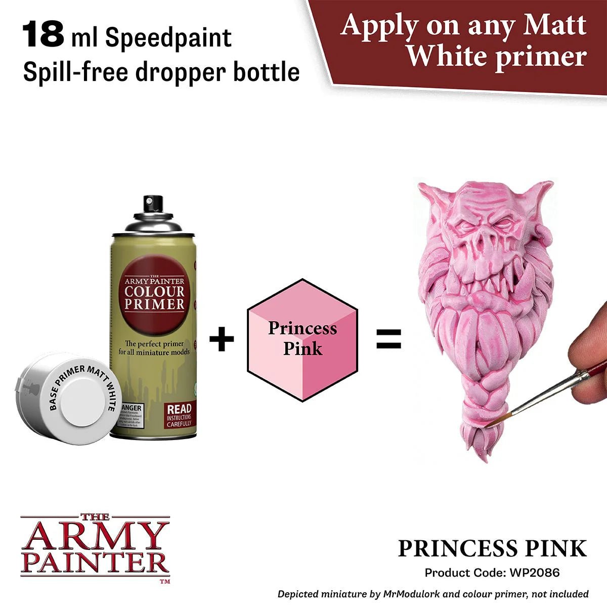 Army Painter Speedpaint 2.0 Princess Pink WP2086 18ml dropper bottle guide with primer and painted bust