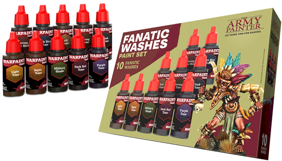 Army Painter Warpaints Fanatic Washes paint set box with its ten 18ml wash bottles