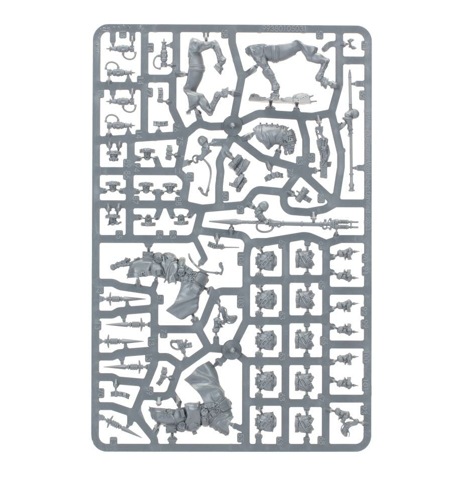 Astra Militarum Attilan Rough Riders unpainted plastic sprue, frame 1 of 3