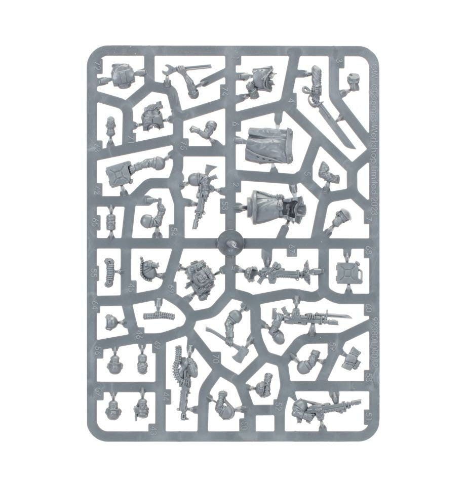 Astra Militarum Cadian Upgrades unpainted plastic sprue, frame 2 of 2