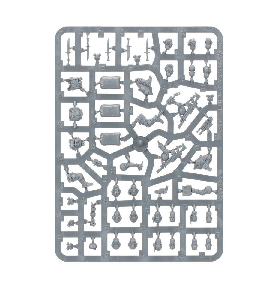 Astra Militarum Cadian Upgrades unpainted plastic sprue, frame 1 of 2