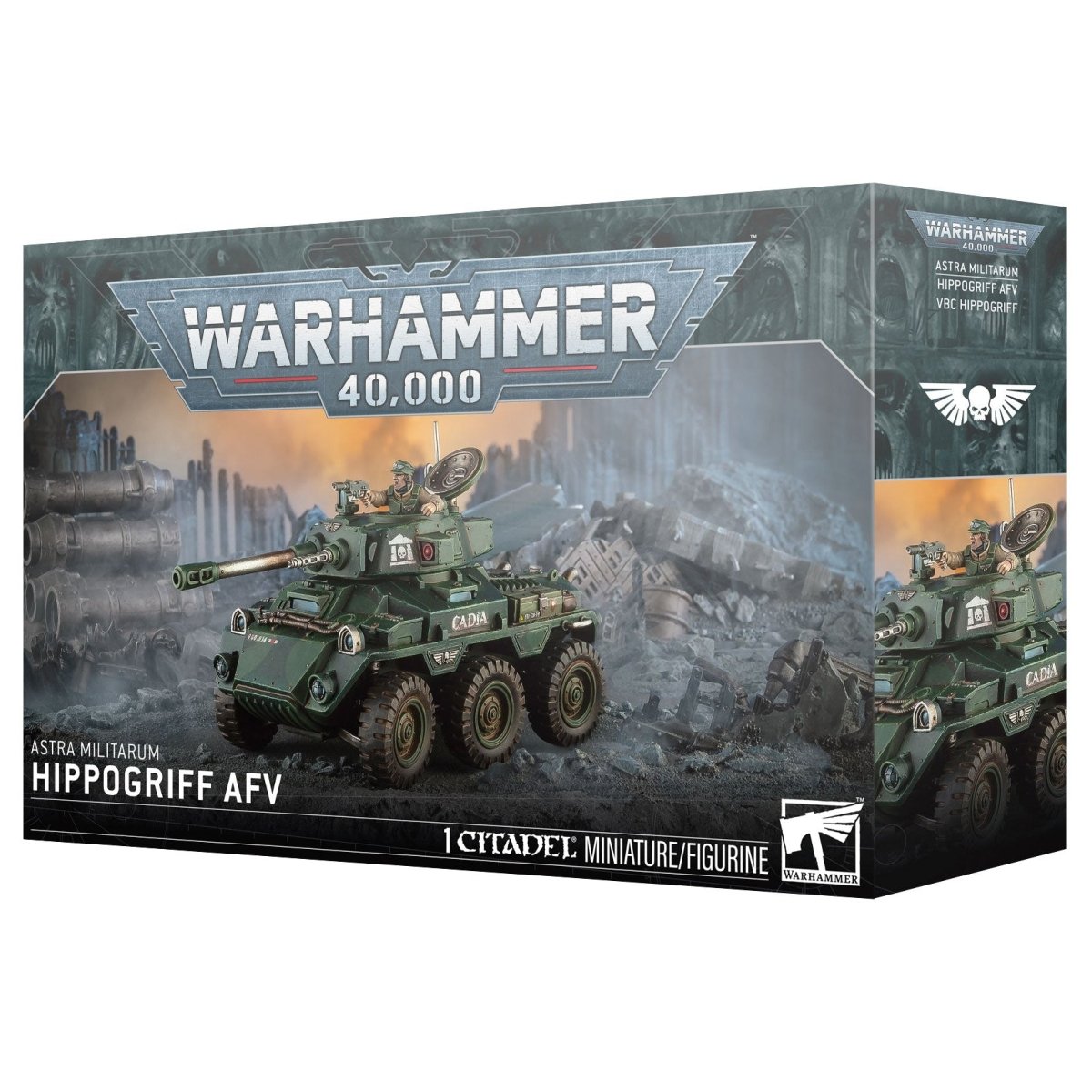Warhammer 40,000 Astra Militarum Hippogriff AFV model kit packaging on a white background