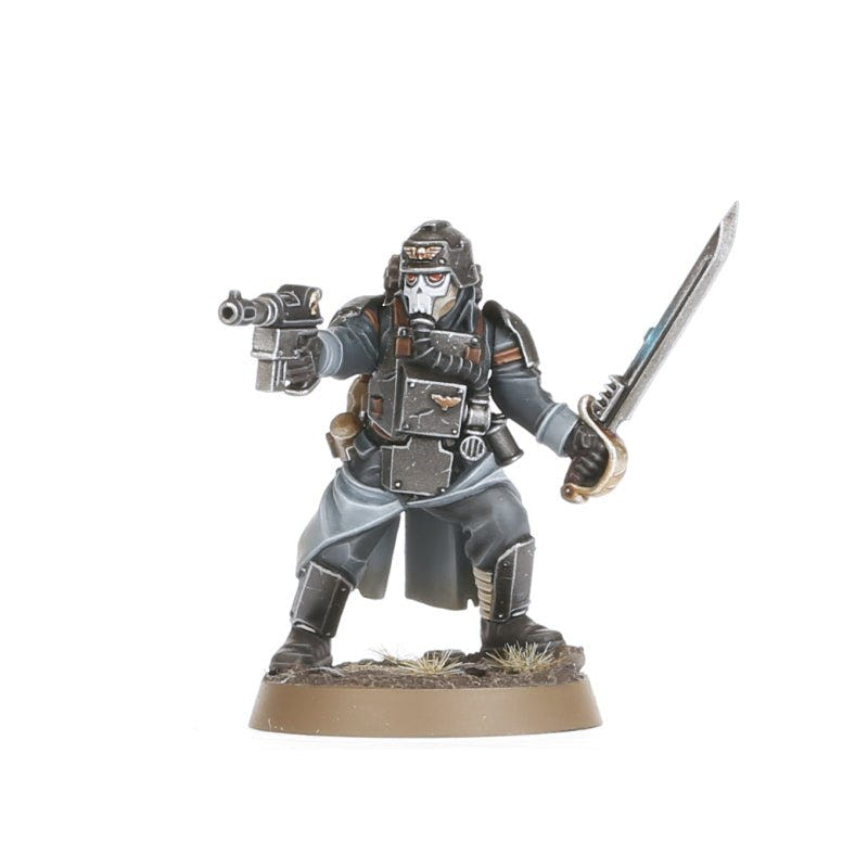 Painted Krieg Engineer Watchmaster with pistol and sword, gas mask and greatcoat