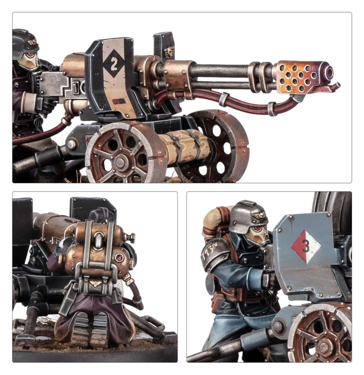 Krieg Heavy Weapons Squad details: multi-barrelled gun, ammunition drums and masked gunner